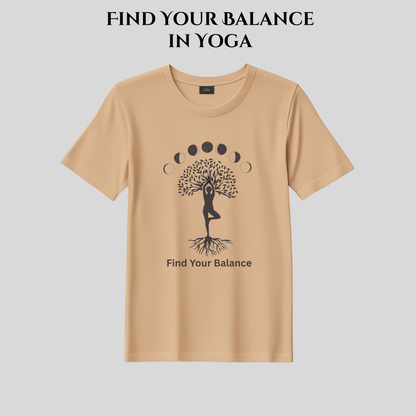 Find Your Balance Yoga T-Shirt | Moon Phases Tree of Life | Spiritual Tee for Men & Women | Mindfulness & Meditation Shirt | 100% Pure Cotton | Made in Pakistan