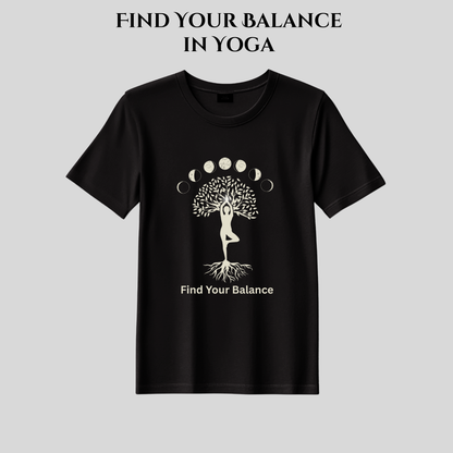 Find Your Balance Yoga T-Shirt | Moon Phases Tree of Life | Spiritual Tee for Men & Women | Mindfulness & Meditation Shirt | 100% Pure Cotton | Made in Pakistan