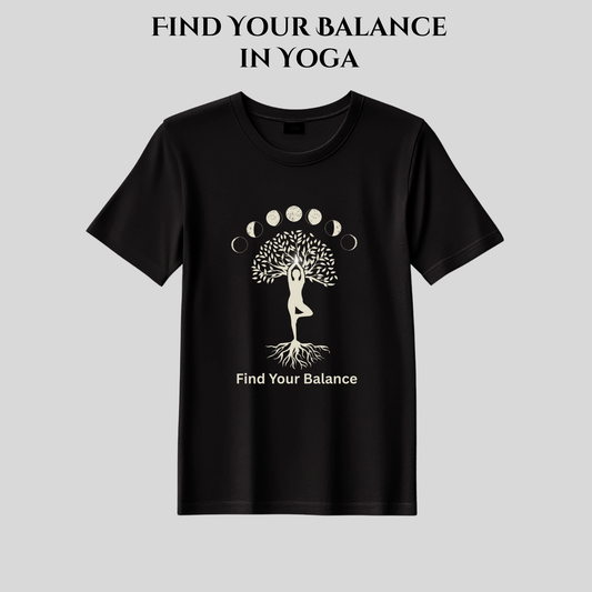 Find Your Balance Yoga T-Shirt | Moon Phases Tree of Life | Spiritual Tee for Men & Women | Mindfulness & Meditation Shirt | 100% Pure Cotton | Made in Pakistan