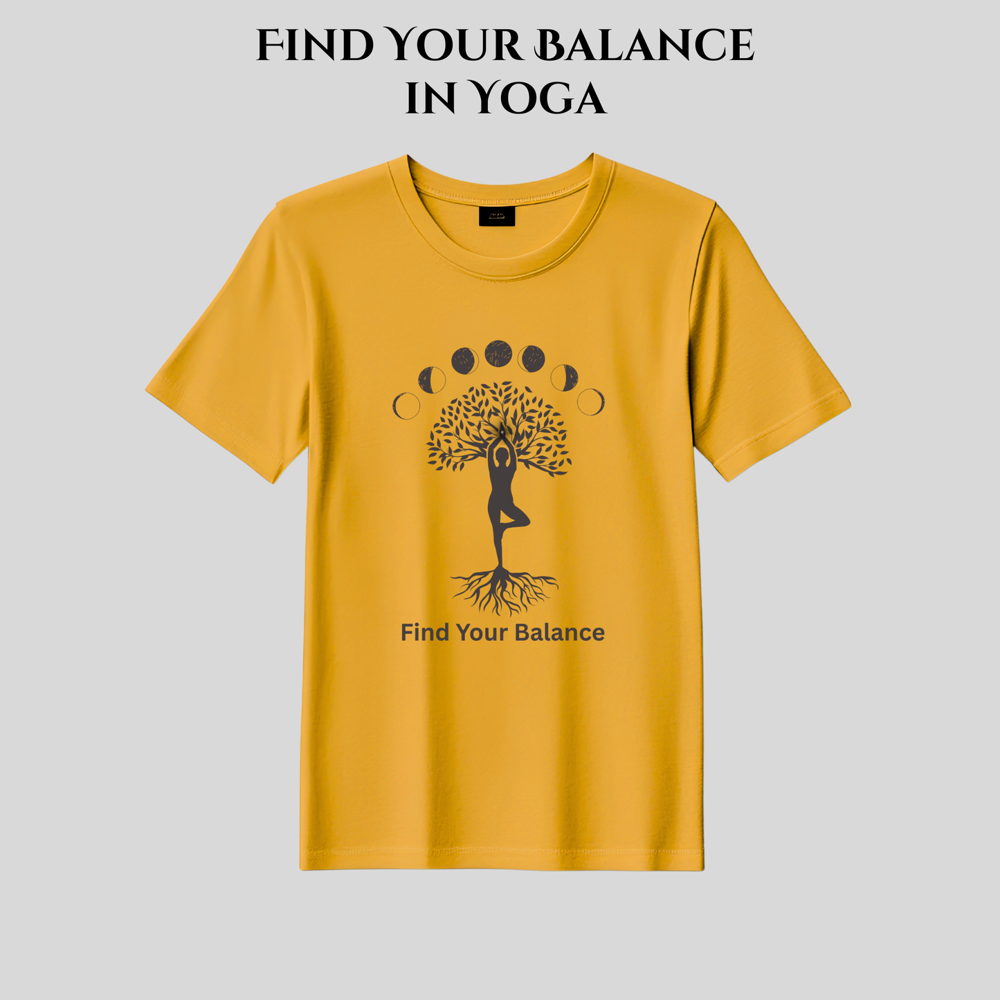 Find Your Balance Yoga T-Shirt | Moon Phases Tree of Life | Spiritual Tee for Men & Women | Mindfulness & Meditation Shirt | 100% Pure Cotton | Made in Pakistan
