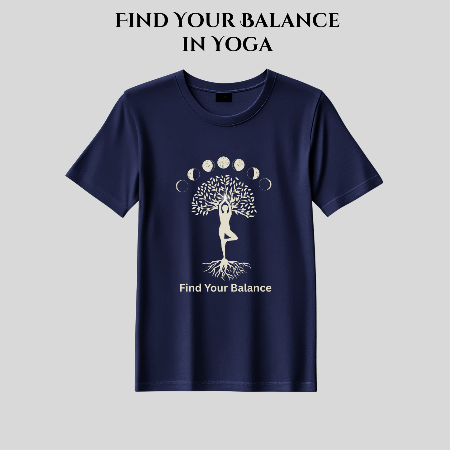 Find Your Balance Yoga T-Shirt | Moon Phases Tree of Life | Spiritual Tee for Men & Women | Mindfulness & Meditation Shirt | 100% Pure Cotton | Made in Pakistan