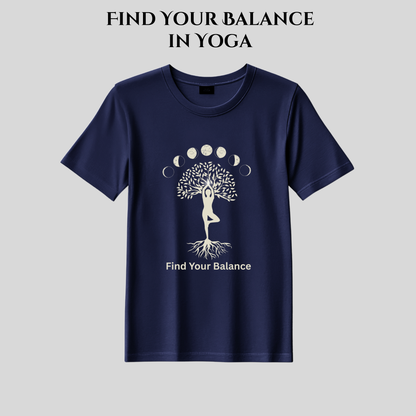 Find Your Balance Yoga T-Shirt | Moon Phases Tree of Life | Spiritual Tee for Men & Women | Mindfulness & Meditation Shirt | 100% Pure Cotton | Made in Pakistan