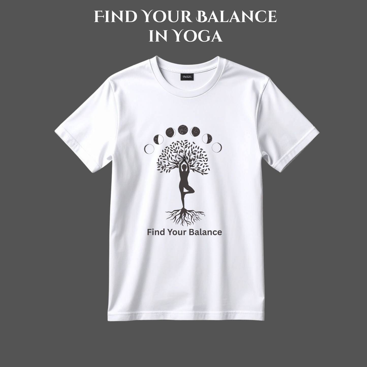 Find Your Balance Yoga T-Shirt | Moon Phases Tree of Life | Spiritual Tee for Men & Women | Mindfulness & Meditation Shirt | 100% Pure Cotton | Made in Pakistan