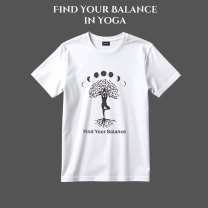Find Your Balance Yoga T-Shirt | Moon Phases Tree of Life | Spiritual Tee for Men & Women | Mindfulness & Meditation Shirt | 100% Pure Cotton | Made in Pakistan