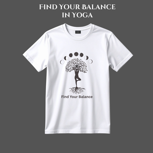 Find Your Balance Yoga T-Shirt | Moon Phases Tree of Life | Spiritual Tee for Men & Women | Mindfulness & Meditation Shirt | 100% Pure Cotton | Made in Pakistan