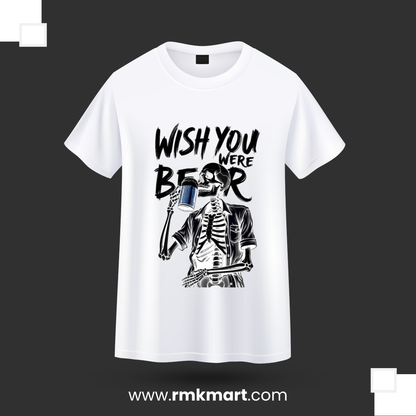 Skeleton Print T-Shirt – "Wish You Were Beer" | Unisex 100% Cotton Funny Graphic Tee | Streetwear Pakistan RMK Mart