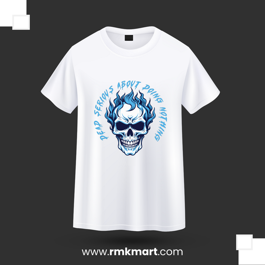 Skull Print T-Shirt – "Dead Serious About Doing Nothing" | Unisex 100% Cotton Graphic Tee | Streetwear in Pakistan RMK Mart